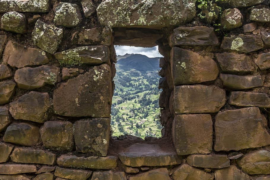 peru, pisac, rocks, valley, tree, nature, mountains, ruins HD wallpaper