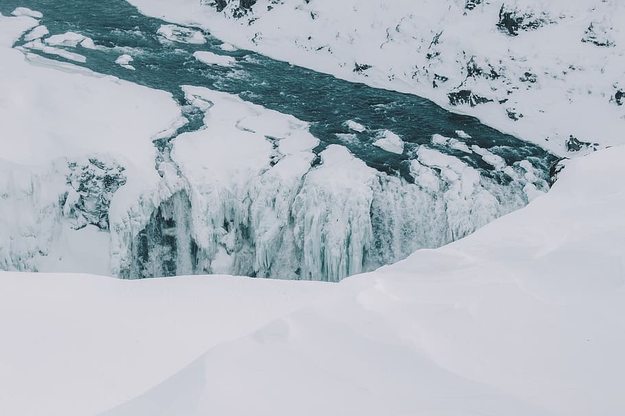ice waterfalls at daytime, nature, outdoors, mountain, snow, glacier HD wallpaper