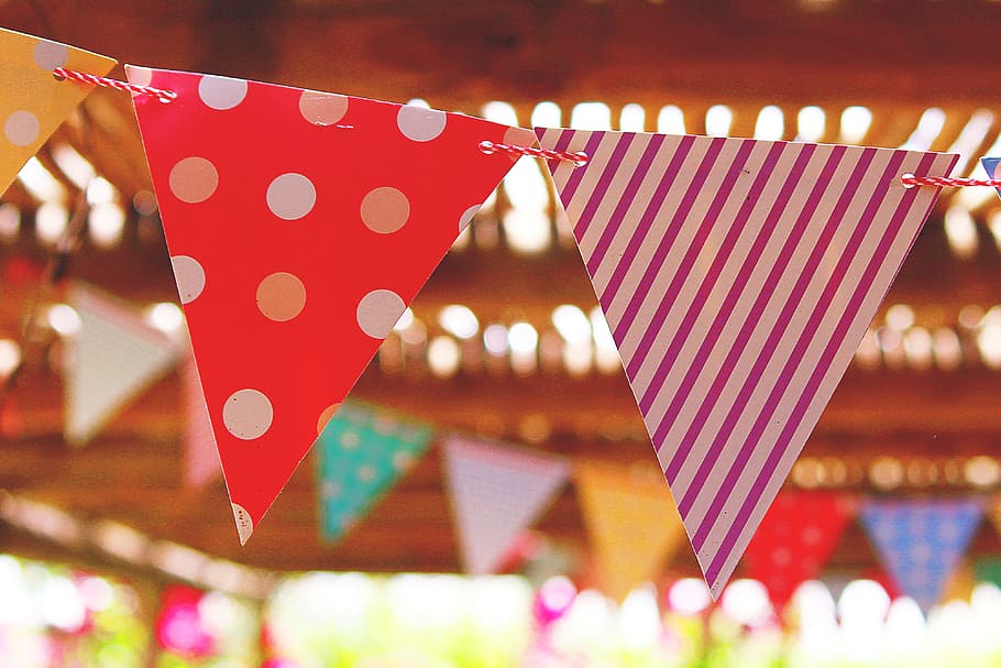 Birthday Party Flags, various, birthdays, focus on foreground, HD wallpaper