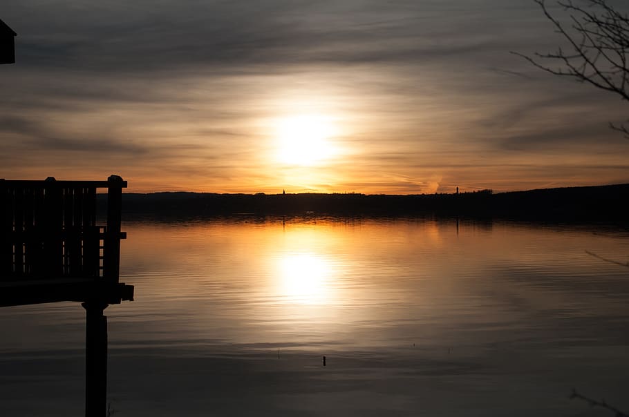 Body of Water during Golden Hour, backlit, beach, boat, dawn HD wallpaper
