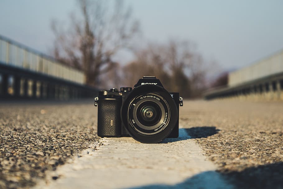 selective focus photography of black DSLR camera on gray concrete pavement during daytime, HD wallpaper