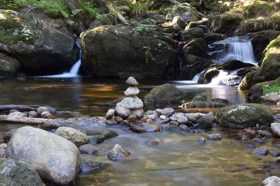 water, creek, cascade, river, waterpolo, rock, solid, rock - object HD wallpaper
