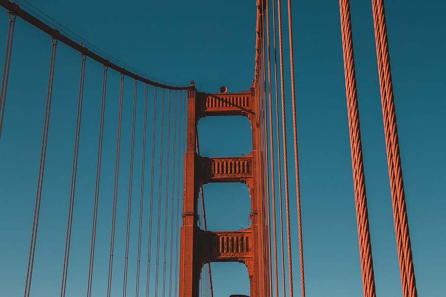 Golden Gate Bridge under blue sky, building, suspension bridge, HD wallpaper