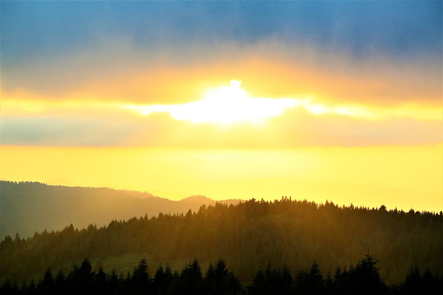 landscape, sunset, nature, sky, in the evening, mountains, clouds HD wallpaper