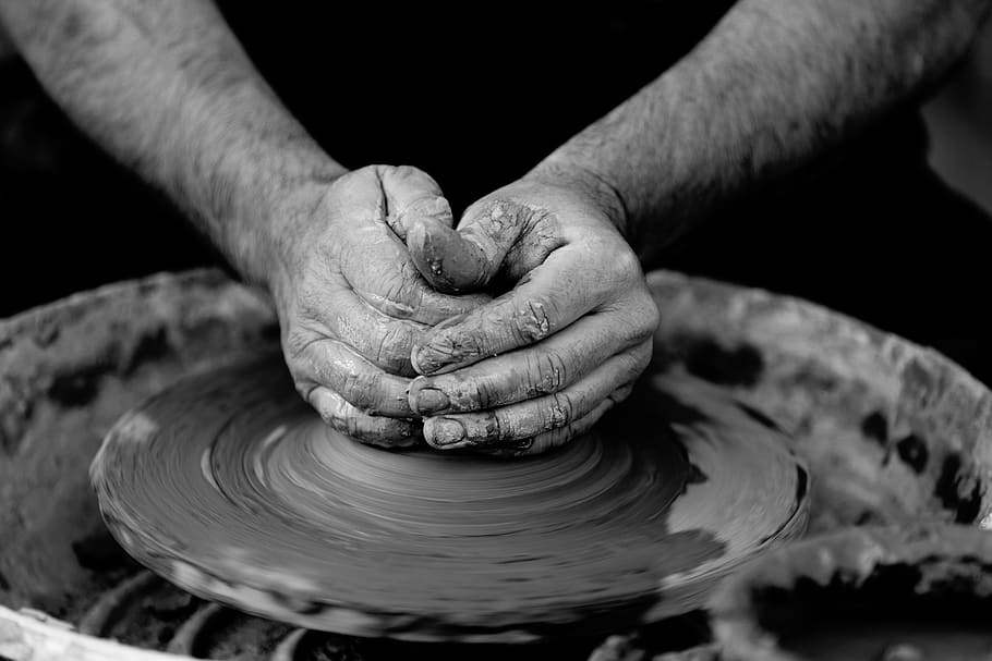 crafts, hobby, pottery, clay, wheel, guy, man, people, hands, HD wallpaper