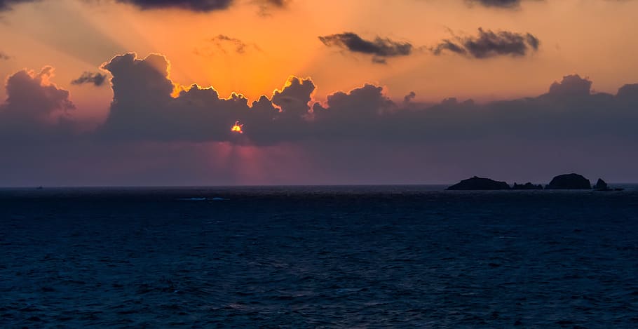 sunset, sea, evening, landscape, sky, color, clouds, water HD wallpaper