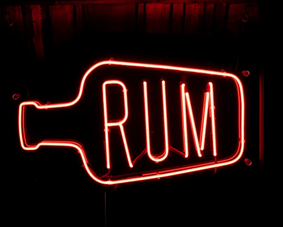 red rum LED signage, neon, light, usa, new york, candle, bar, HD wallpaper