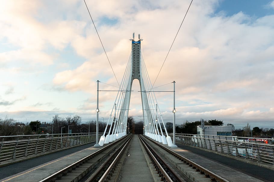 bridge, clouds, perspective, sky, architecture, symmetry, cloud - sky HD wallpaper