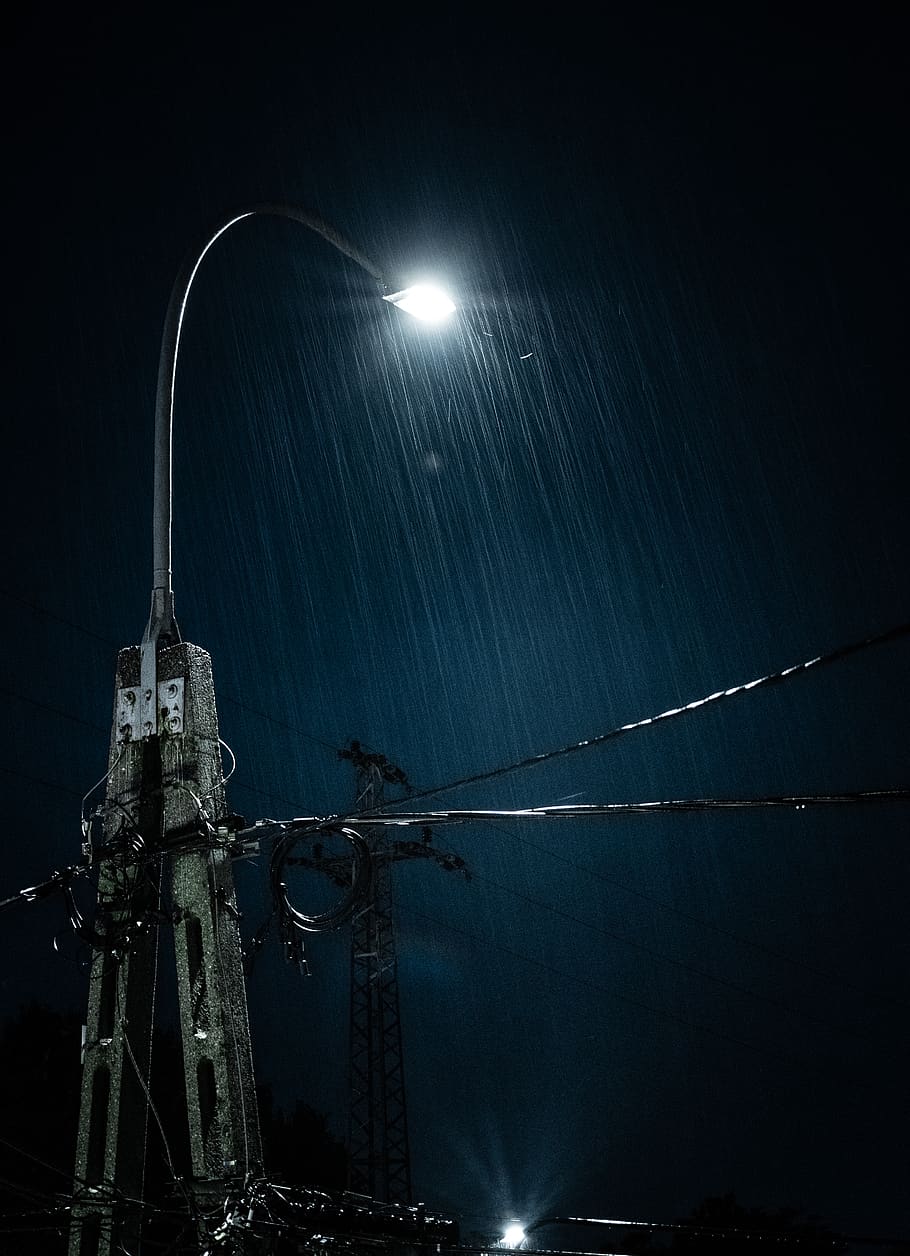 turned on electric post, night, sky, illuminated, nature, low angle view HD wallpaper