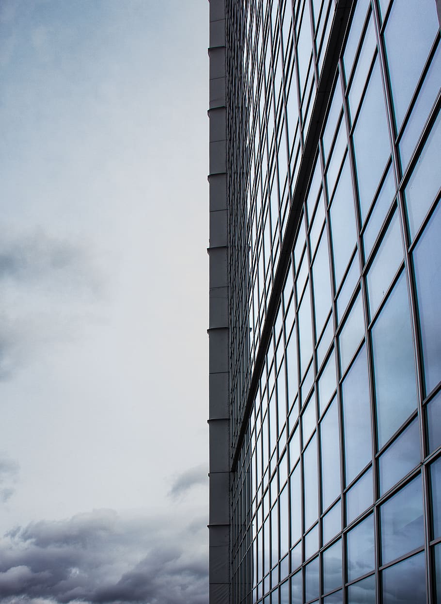 building with curtain wall, office building, handrail, banister HD wallpaper