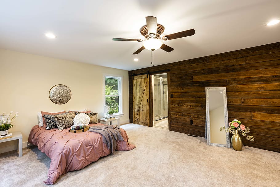 bedroom interior, furniture, domestic room, indoors, lighting equipment HD wallpaper