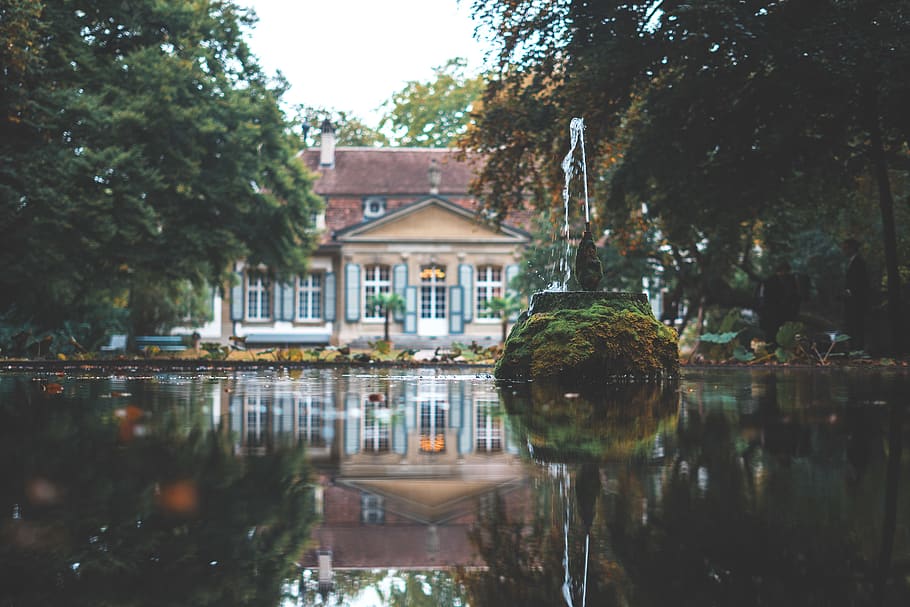red and beige house, water, architecture, built structure, tree HD wallpaper