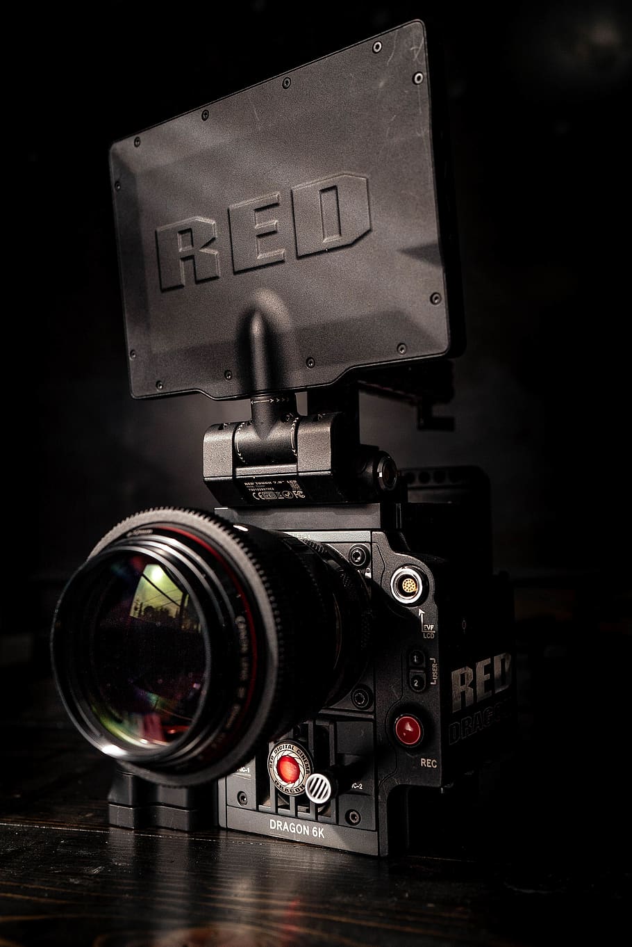 black camera, electronics, red scarlet dragon, digital camera