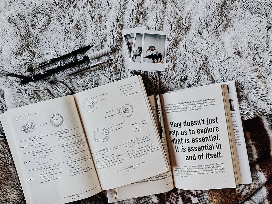 white and black book opened, text, no people, paper, communication HD wallpaper