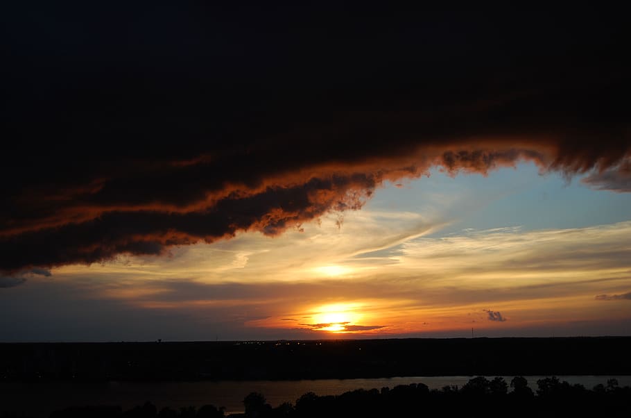 horizon during sunset, storm, river, cloud, sky, cloud - sky HD wallpaper