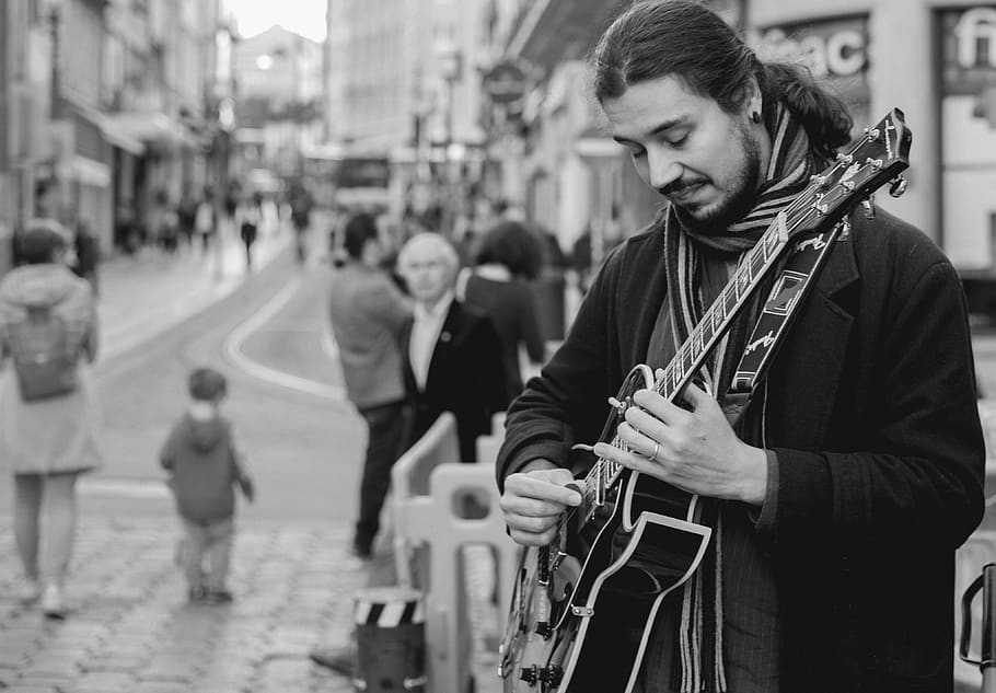 portugal, porto, music, people, guitar, player, street, incidental people, HD wallpaper