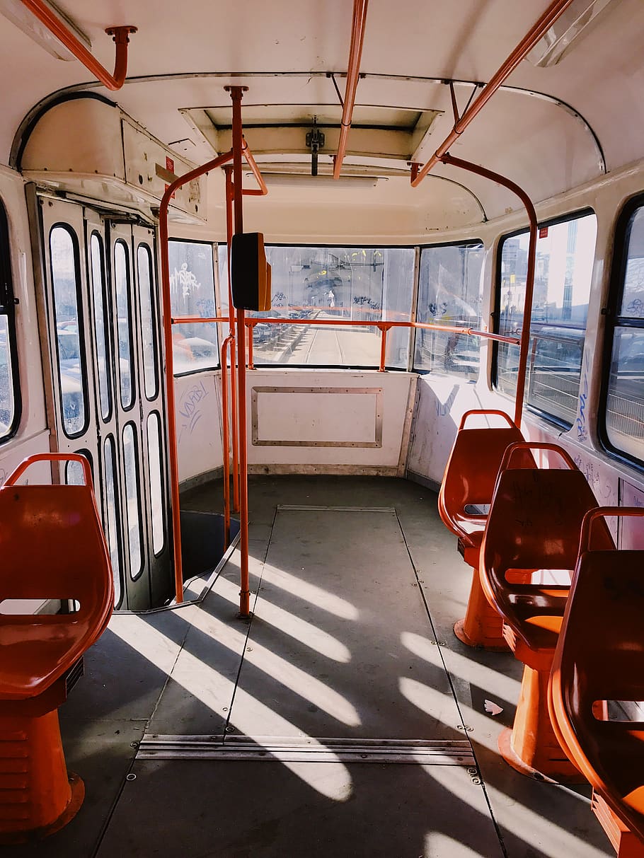 red train chairs, mode of transportation, public transportation HD wallpaper