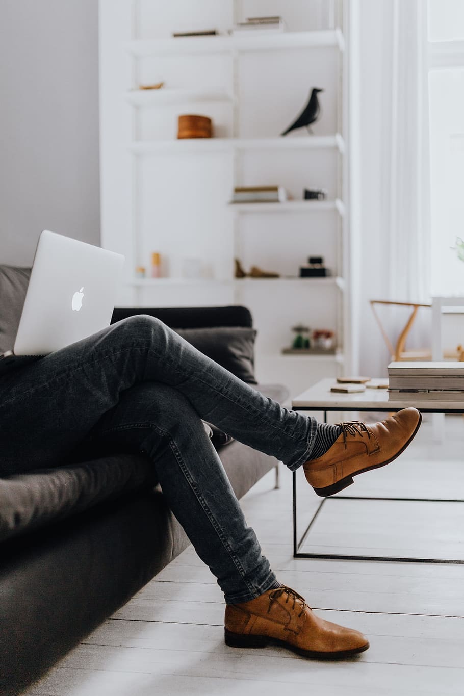 Man Working in Scandi Apartment, legs, interior, minimal, minimalist, HD wallpaper