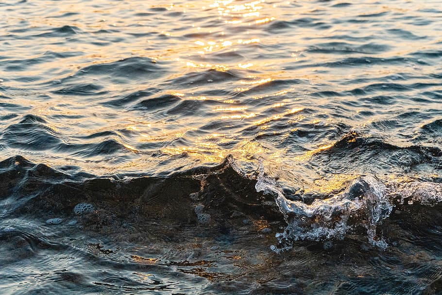 Body of Water, close-up, nature, ocean, reflection, sea, sunset HD wallpaper