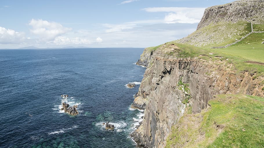 united kingdom, skye, isleofskye, cliffs, rocks, sea, view, HD wallpaper