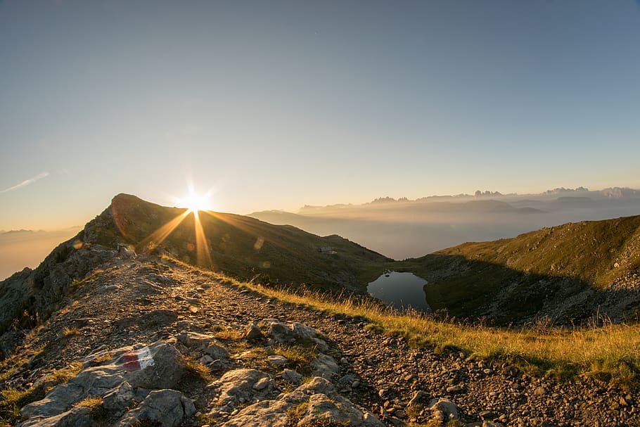 Mountain during Sunrise, atmosphere, atmospheric, clouds, dawn HD wallpaper