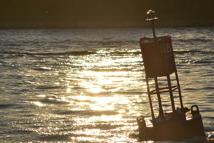 buoy, sunset, water, sea, nature, no people, beauty in nature HD wallpaper
