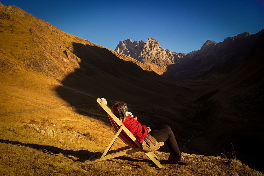 Woman Sitting On Adirondack Chair, daylight, landscape, leisure HD wallpaper