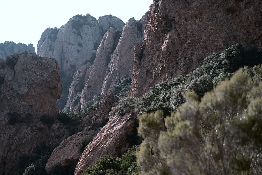 rock formations and trees, outdoors, nature, mountain, cliff HD wallpaper