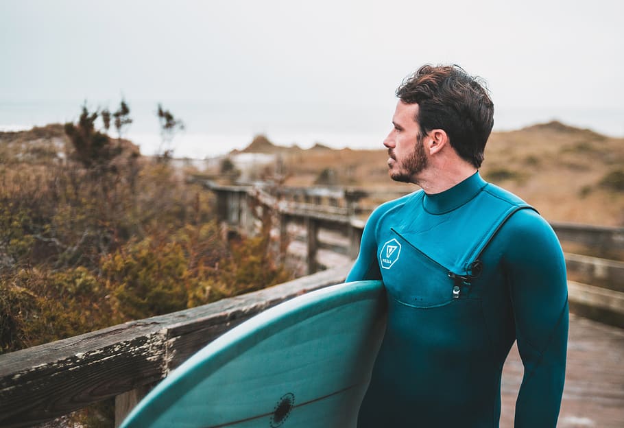 man holding surfboard, outdoors, nature, sea, water, ocean, person HD wallpaper