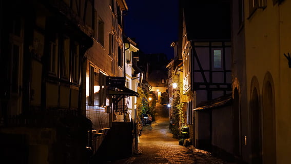 brown empty alley, path, walkway, pavement, sidewalk, city street HD wallpaper