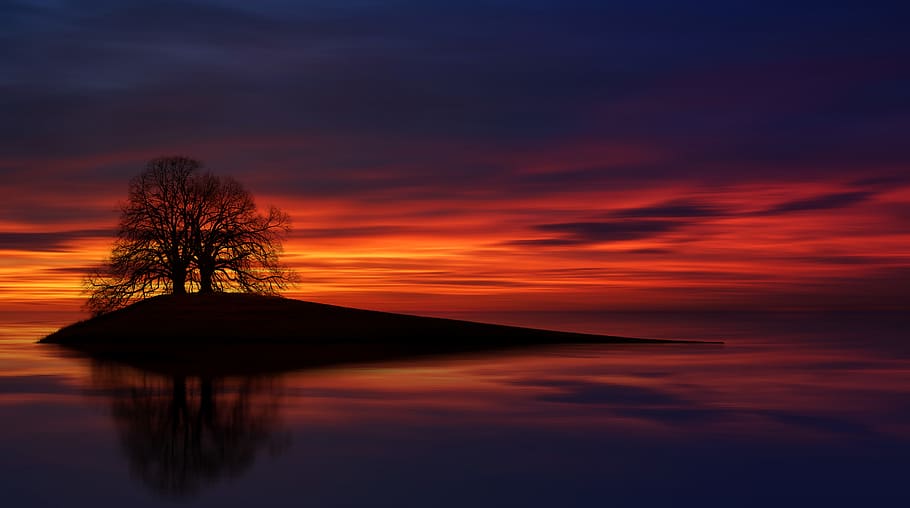 Silhouette of Mountain, backlit, bright, clouds, dark, dawn, evening HD wallpaper