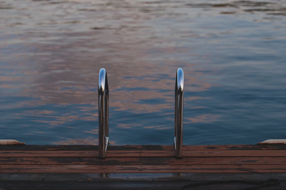 gray pool ladder, no people, wood - material, water, day, lake HD wallpaper