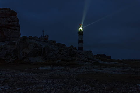 lighted lighthouse during night time, tower, building, architecture HD wallpaper