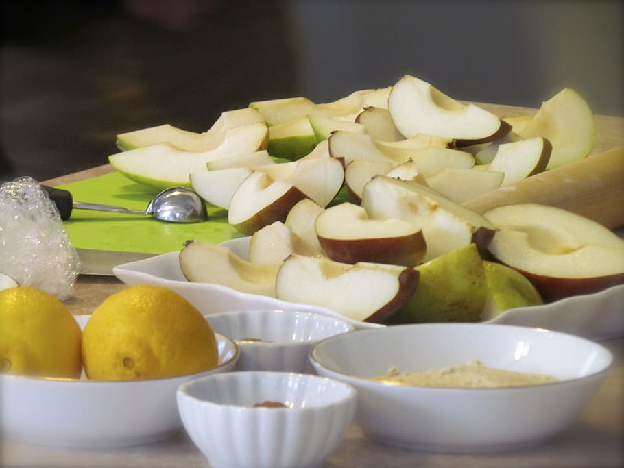 apple, apples, tart, pie, cooking, food prep, french bakery HD wallpaper