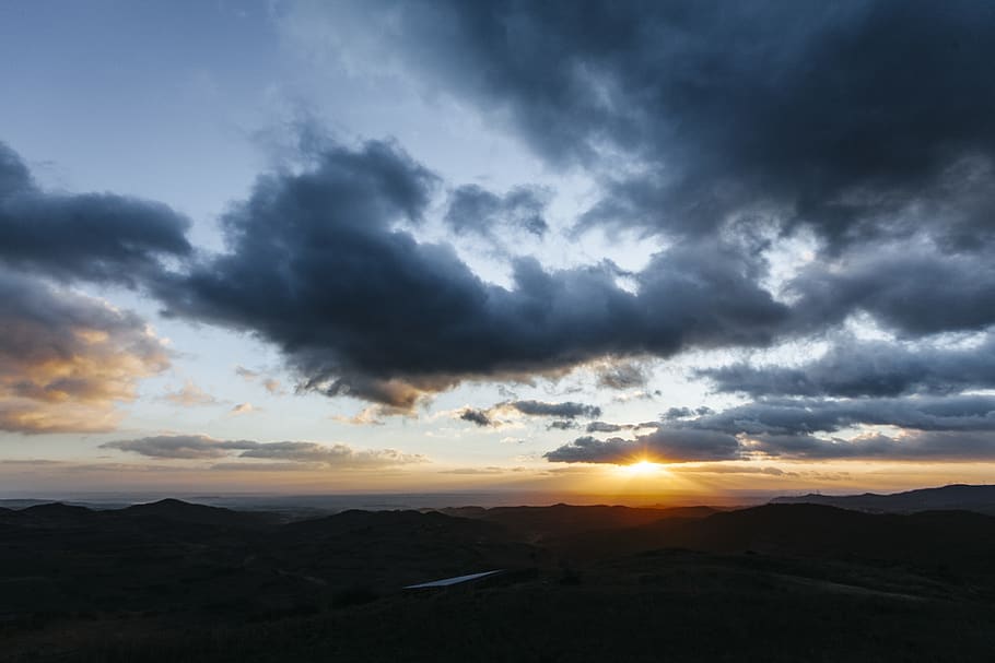 spain, olite, sky, sun, sunset, cloud, cloudy, cloudscape, landscape HD wallpaper