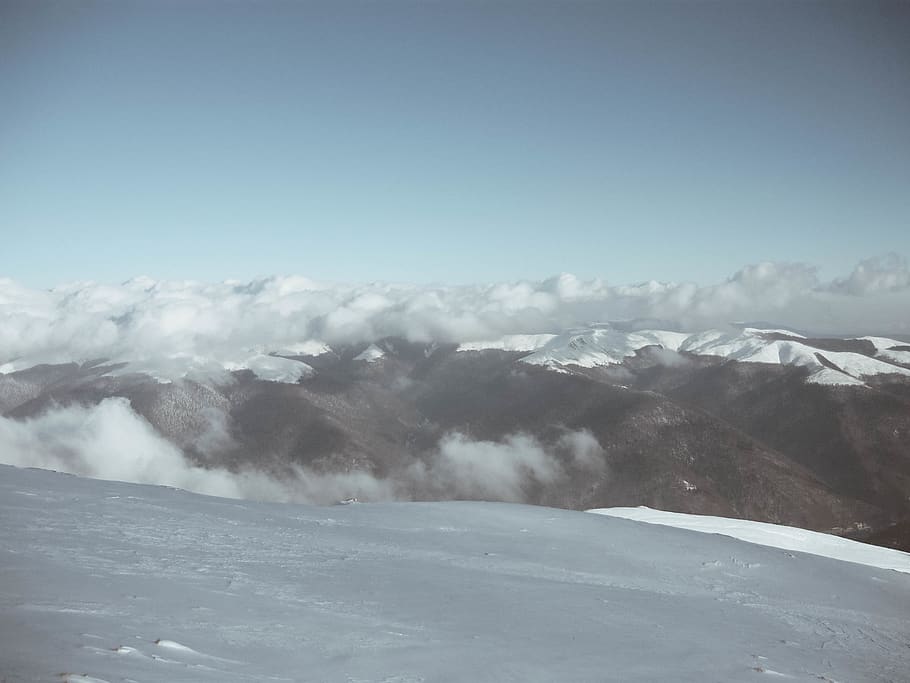 romania, bucegi mountains, clouds, snow, mountain peak, view, HD wallpaper
