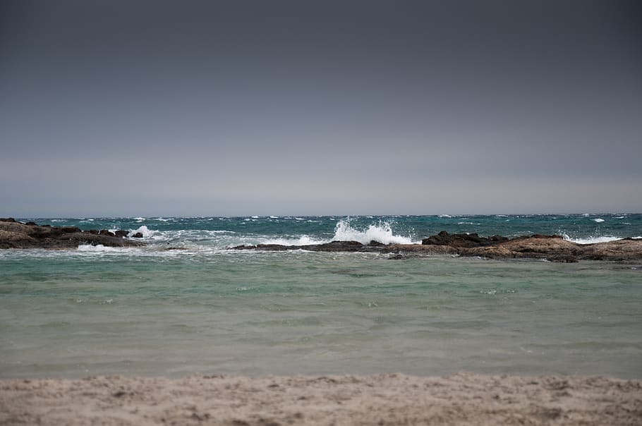 greece, crete, sea shell, seashore, splash, gray, water, beauty in nature HD wallpaper