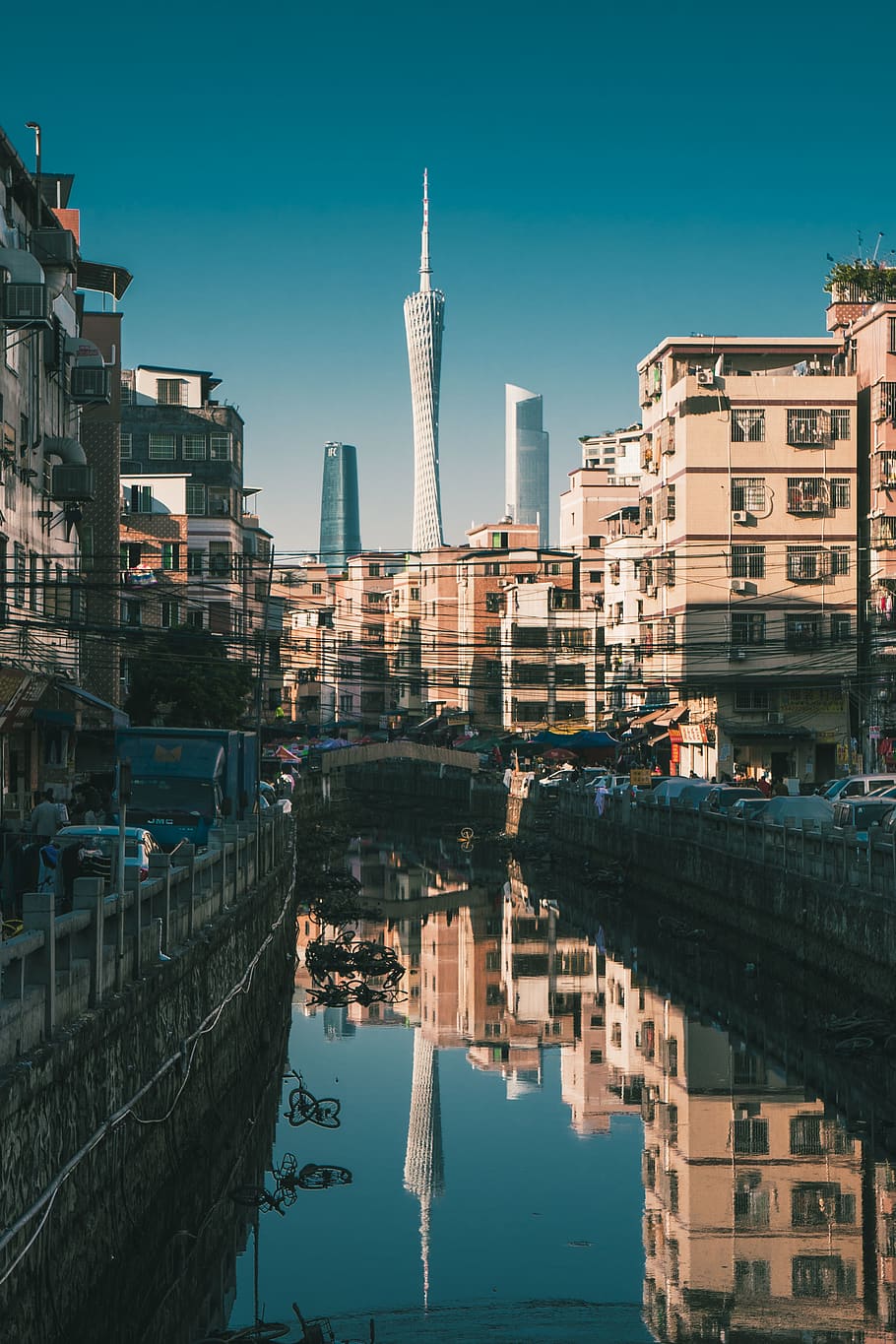 calm body of water, building, city, china, guangzhou, urban, town