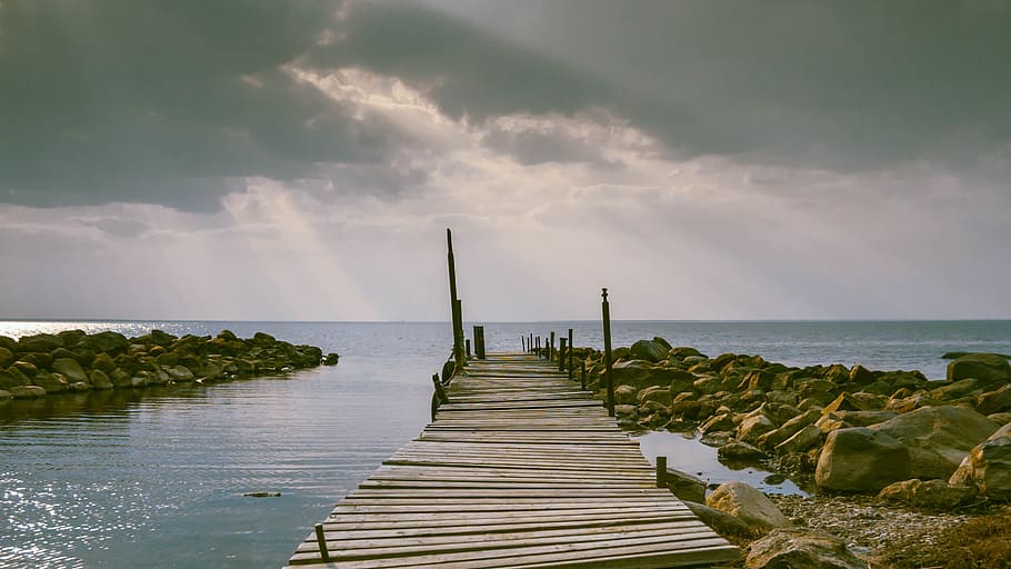 sea, clouds, sky, beach, sunset, water, landscape, mood, nature HD wallpaper