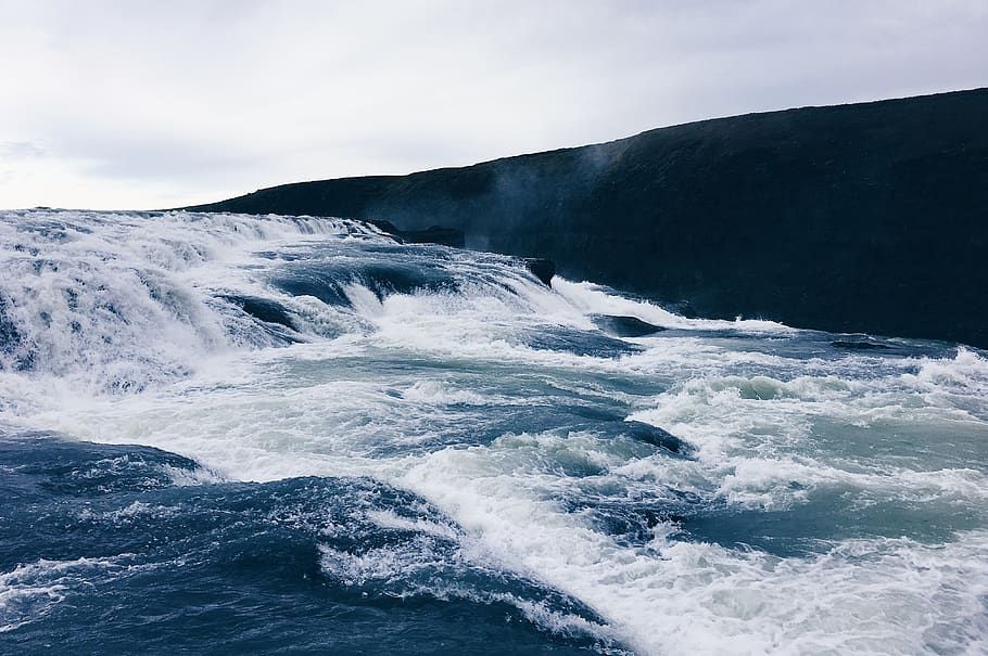 iceland, waterfall, motion, sea, beauty in nature, aquatic sport HD wallpaper