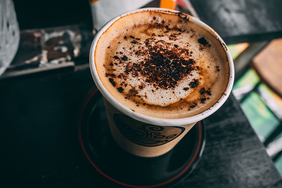 Brown Cup Filled With Cappuccino, beverage, breakfast, caffeine HD wallpaper