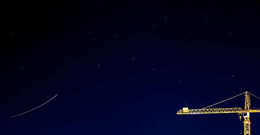 yellow crane during nighttime, nature, outdoors, space, universe HD wallpaper