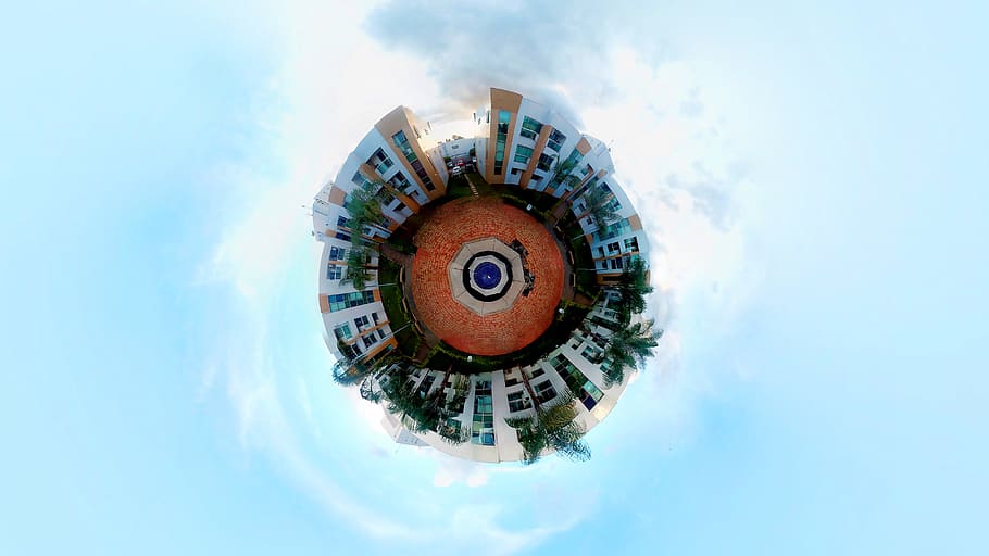 aerial, mini, planet, drone, buildings, globe, building exterior HD wallpaper