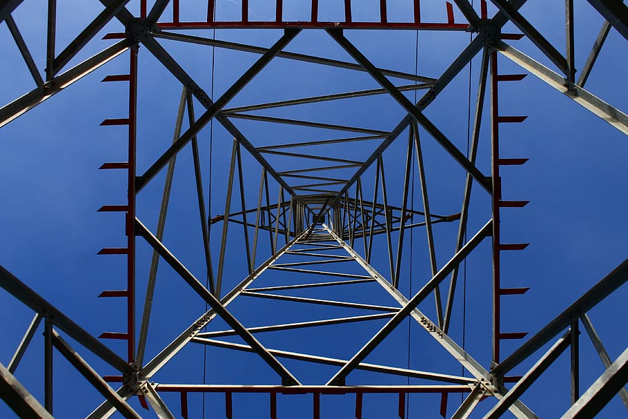 electricity, eletrika, under the electric column, bottom, perspective from the bottom HD wallpaper