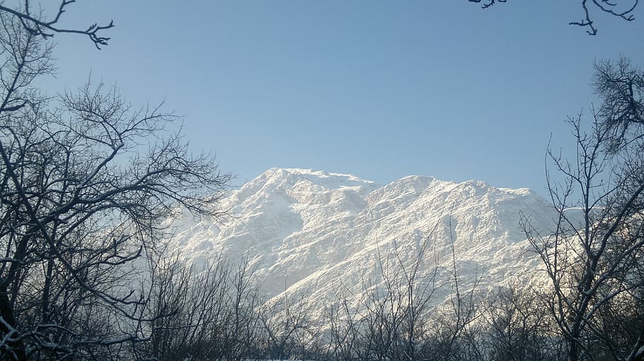 mountains, winter, snow, landscape, sky, adventure, clouds HD wallpaper