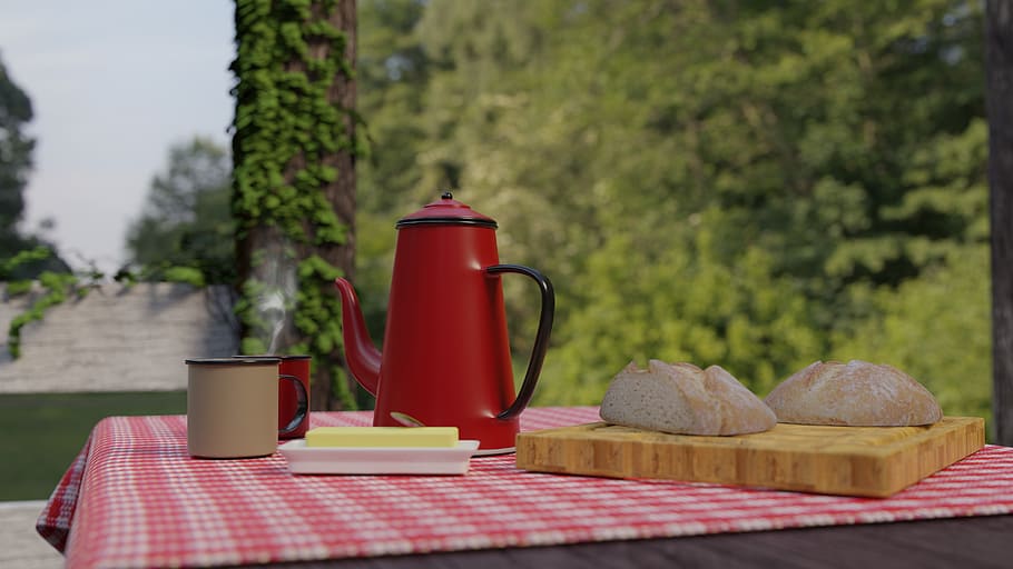 morning, breakfast, red, coffee, food, healthy, mug, tasty HD wallpaper