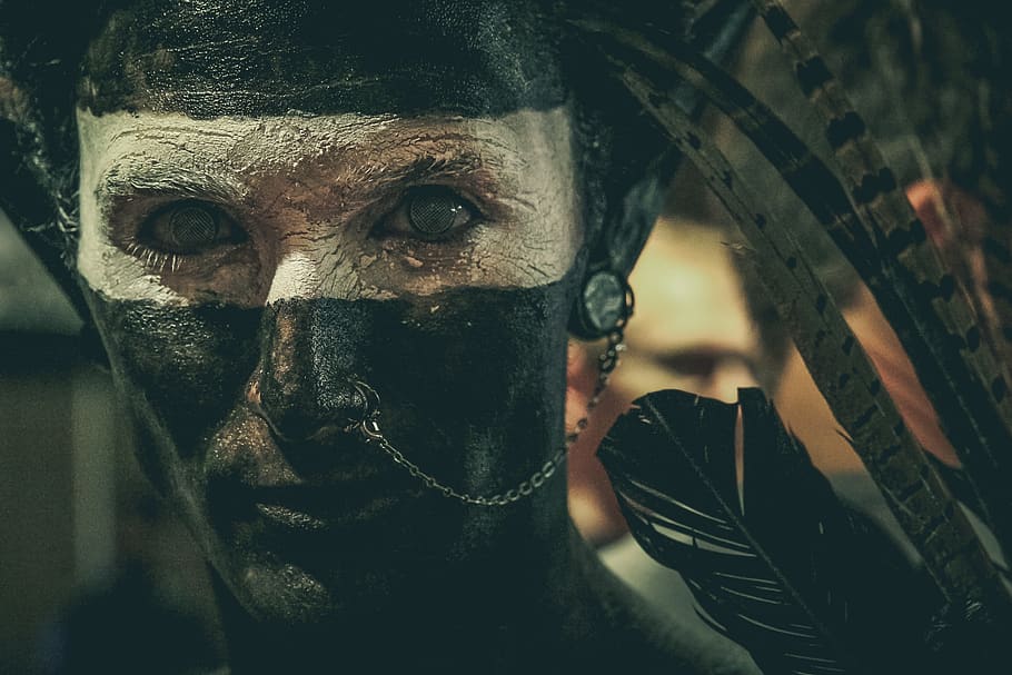close-up, face, face paint, person, portrait, looking at camera HD wallpaper
