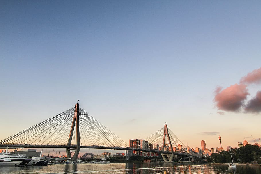 bridge, sydney, harbor, downtown, tower, cloud, sunset, city life HD wallpaper