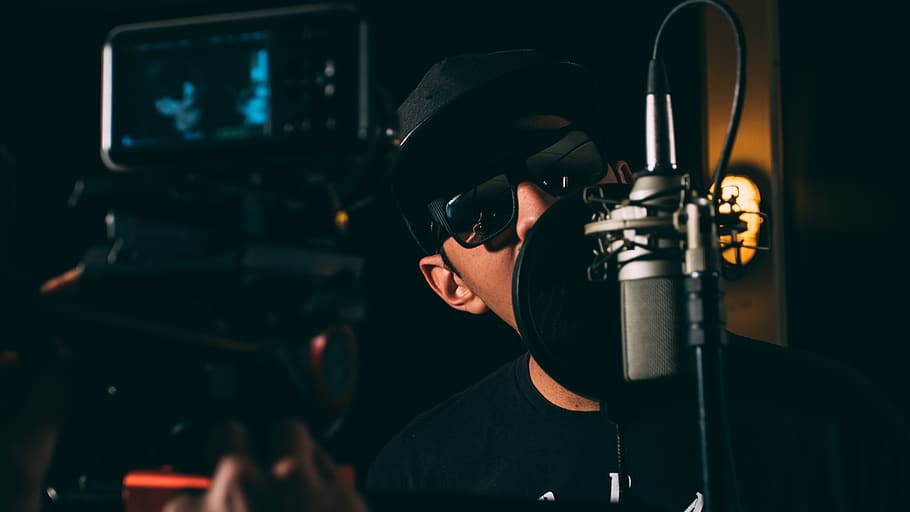 people, guy, singing, music, room, studio, recording, microphone HD wallpaper