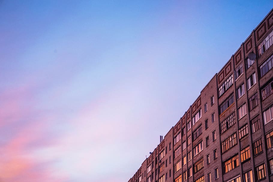 sky, sunset, wall, indigo, violet, house, home, window, building exterior HD wallpaper